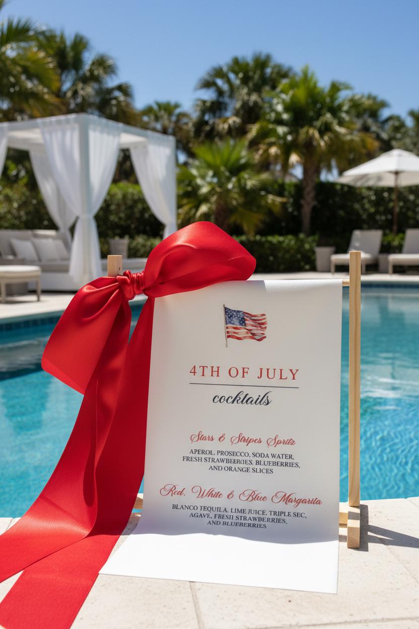 4th of July Cocktail Bar Sign | Satin Fabric Drink Menu | Patriotic Party Signage Decor