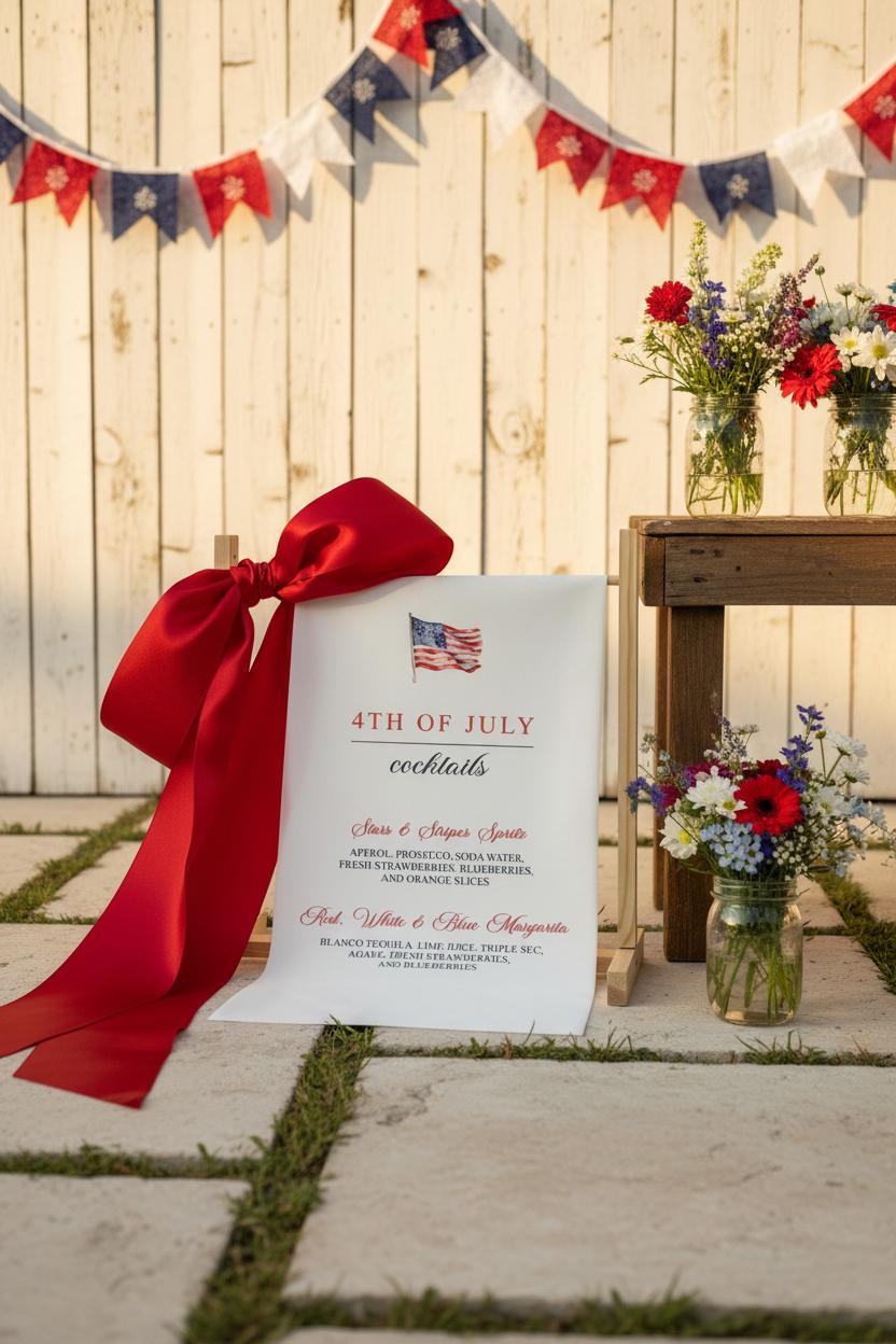 4th of July Cocktail Bar Sign | Satin Fabric Drink Menu | Patriotic Party Signage Decor