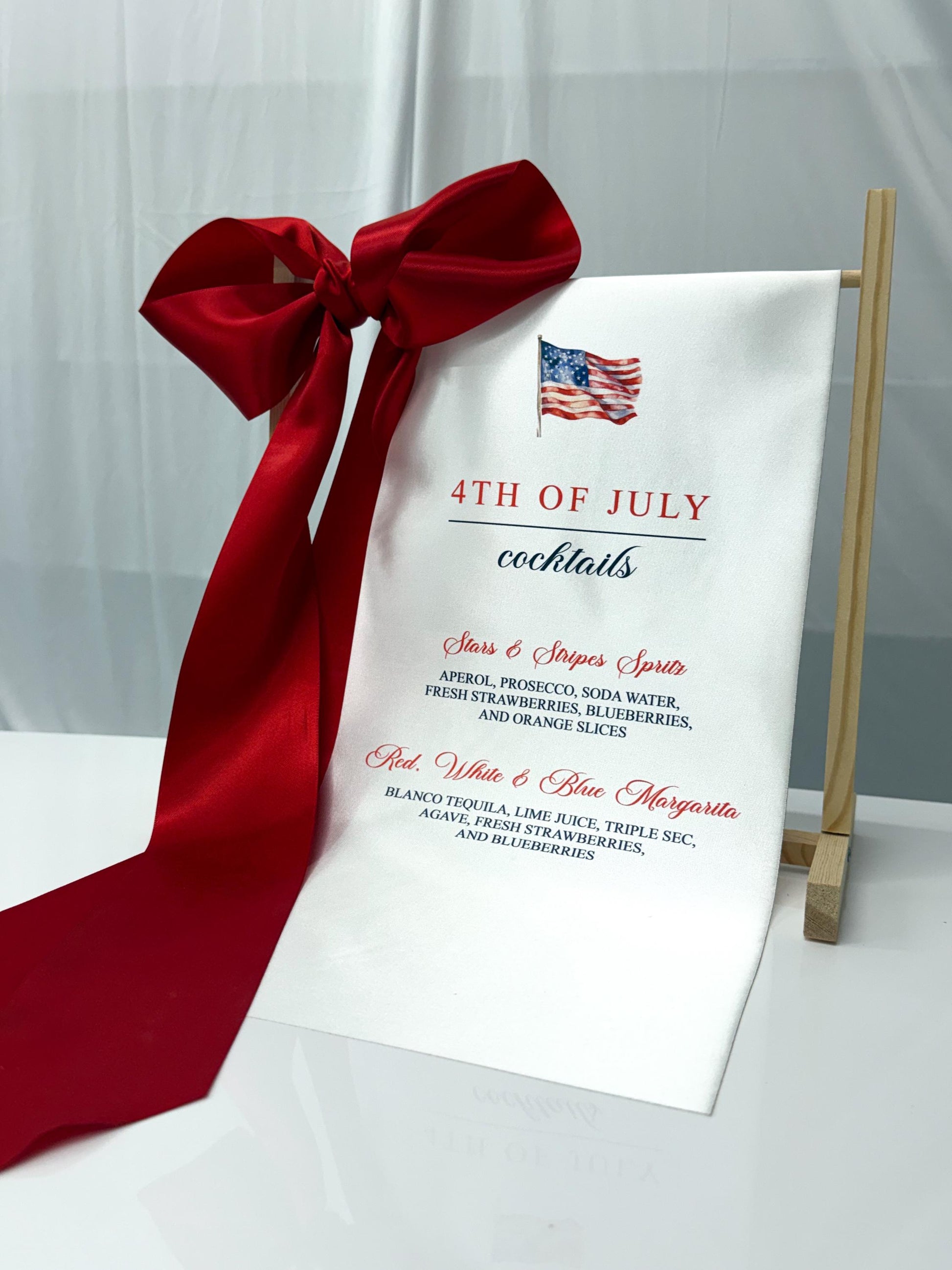 4th of July Cocktail Bar Sign | Satin Fabric Drink Menu | Patriotic Party Signage Decor