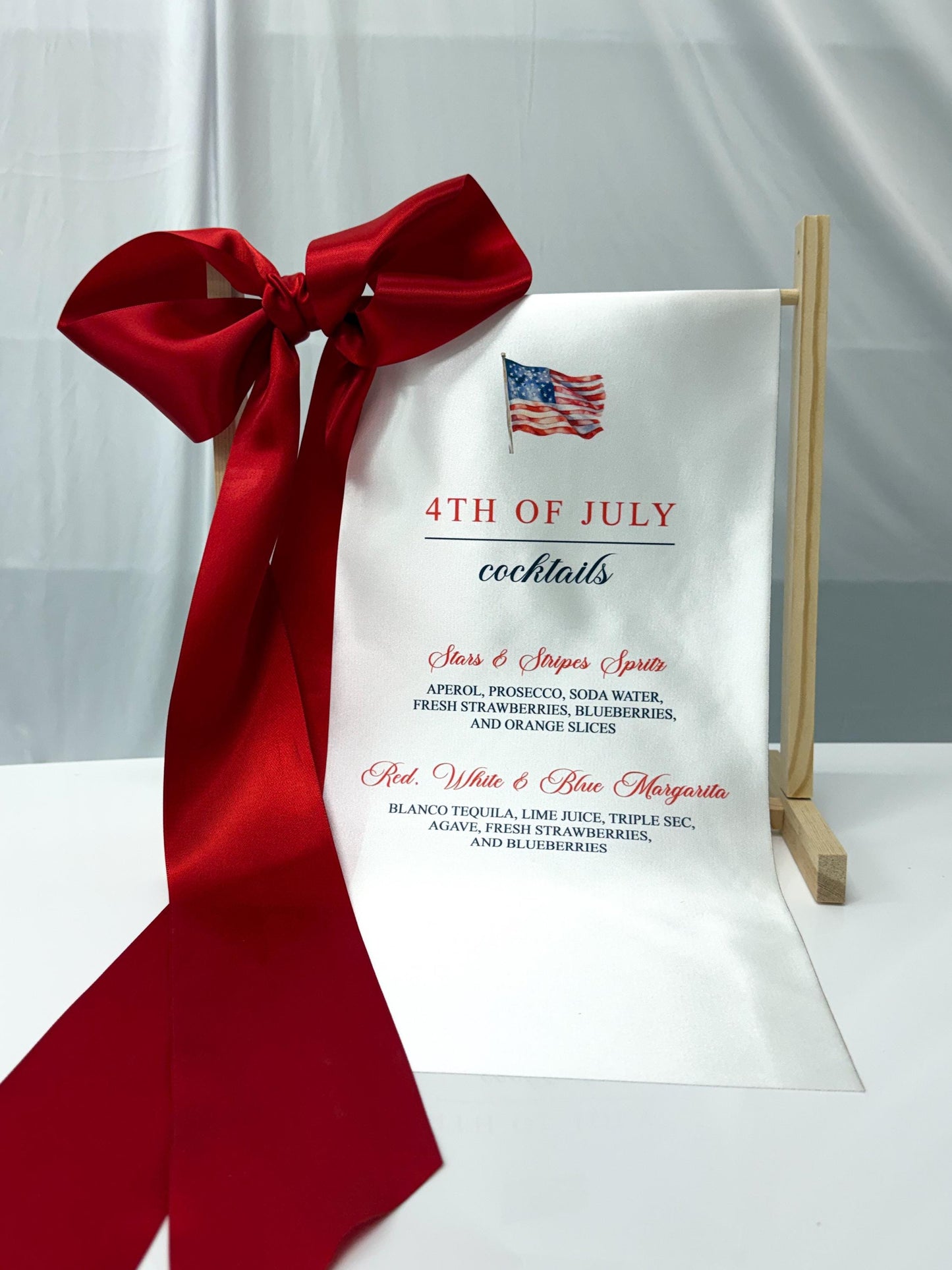 4th of July Cocktail Bar Sign | Satin Fabric Drink Menu | Patriotic Party Signage Decor