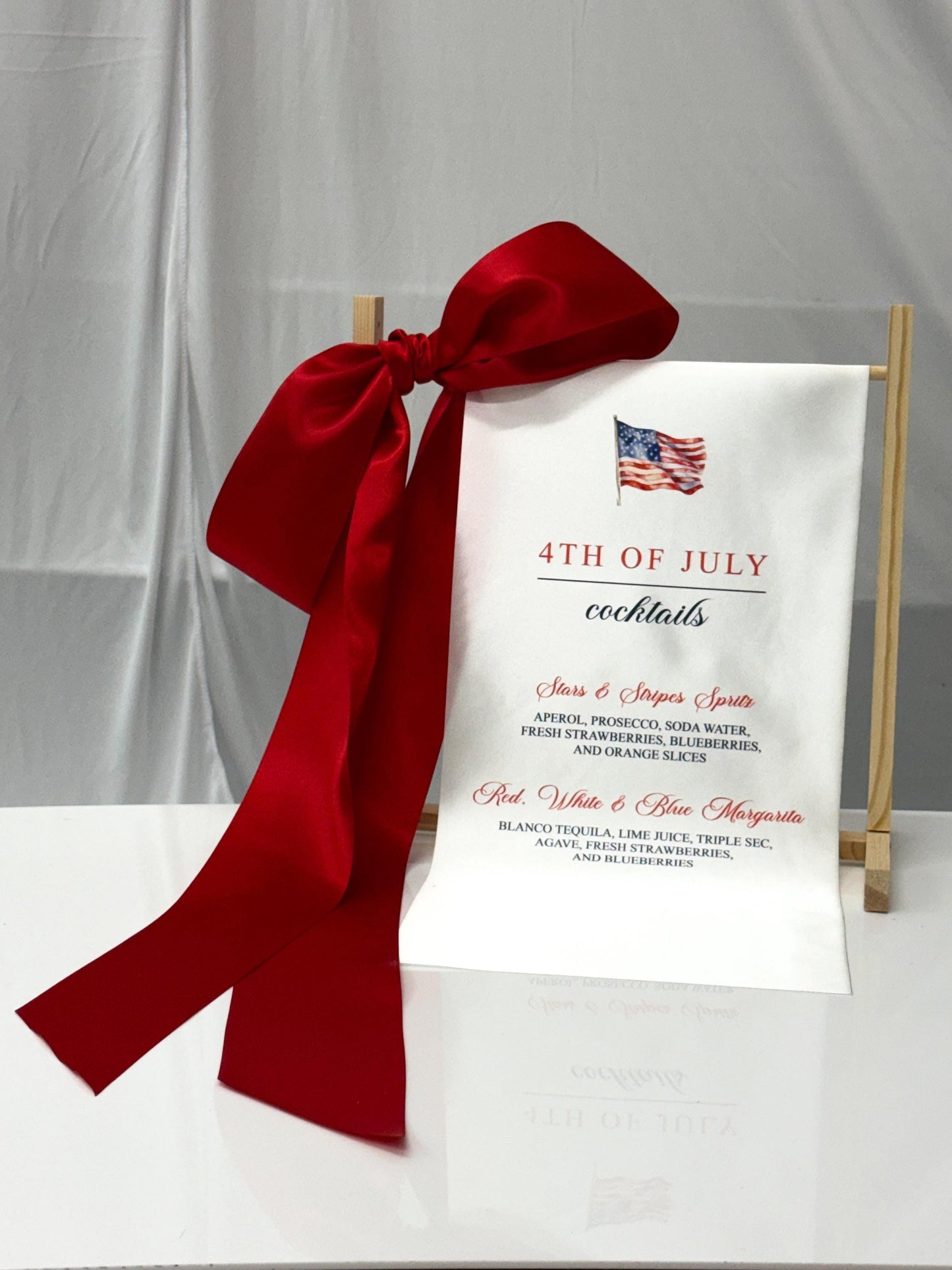 4th of July Cocktail Bar Sign | Satin Fabric Drink Menu | Patriotic Party Signage Decor