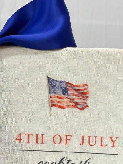 4th of July Cocktail Bar Sign | Linen Fabric Drink Menu | Patriotic Party Signage Decor