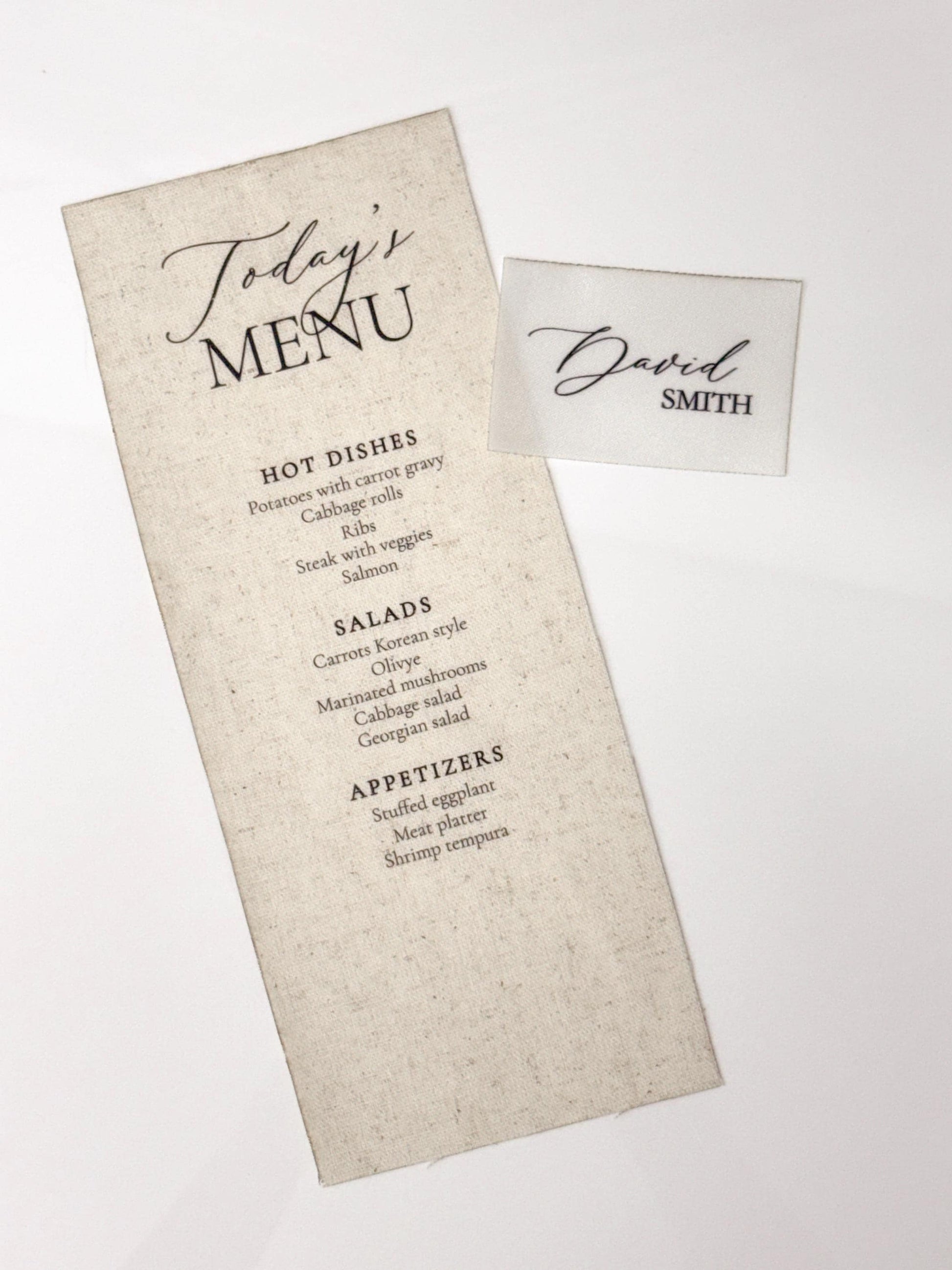 Linen Wedding Menu | Custom Fabric Menu | Wedding Reception Menu | Luxury Table Setting | Linen Wedding Decor