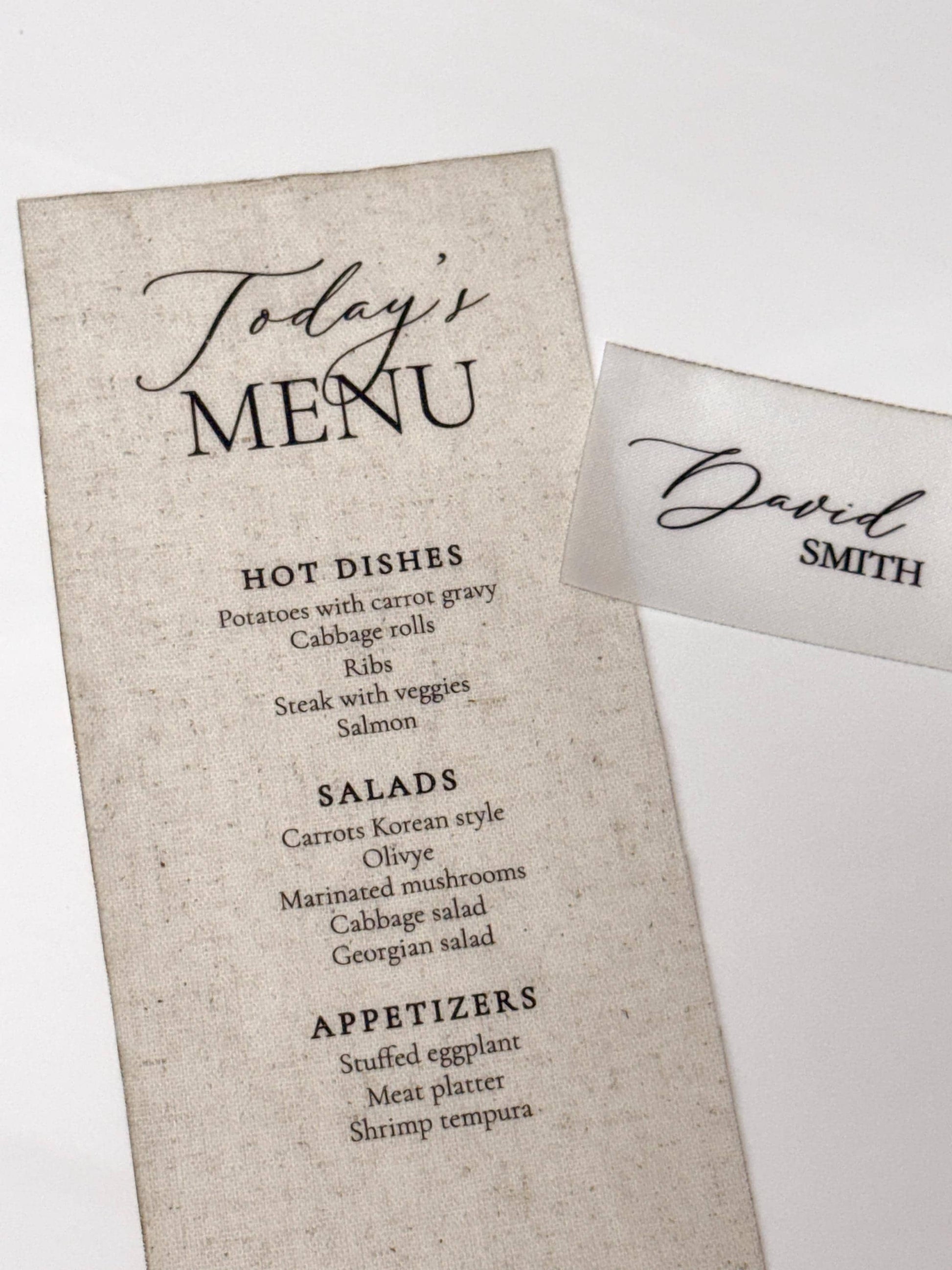 Linen Wedding Menu | Custom Fabric Menu | Wedding Reception Menu | Luxury Table Setting | Linen Wedding Decor