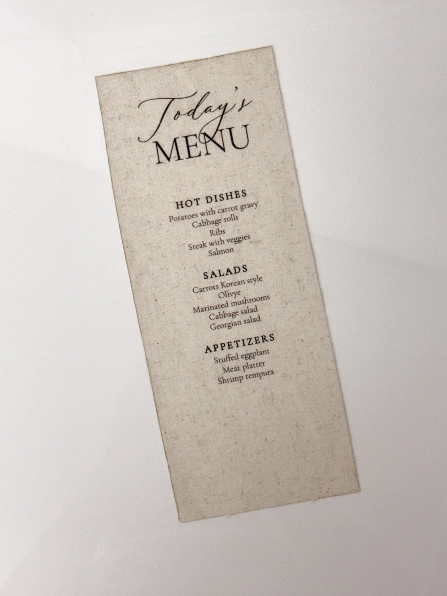 Linen Wedding Menu | Custom Fabric Menu | Wedding Reception Menu | Luxury Table Setting | Linen Wedding Decor