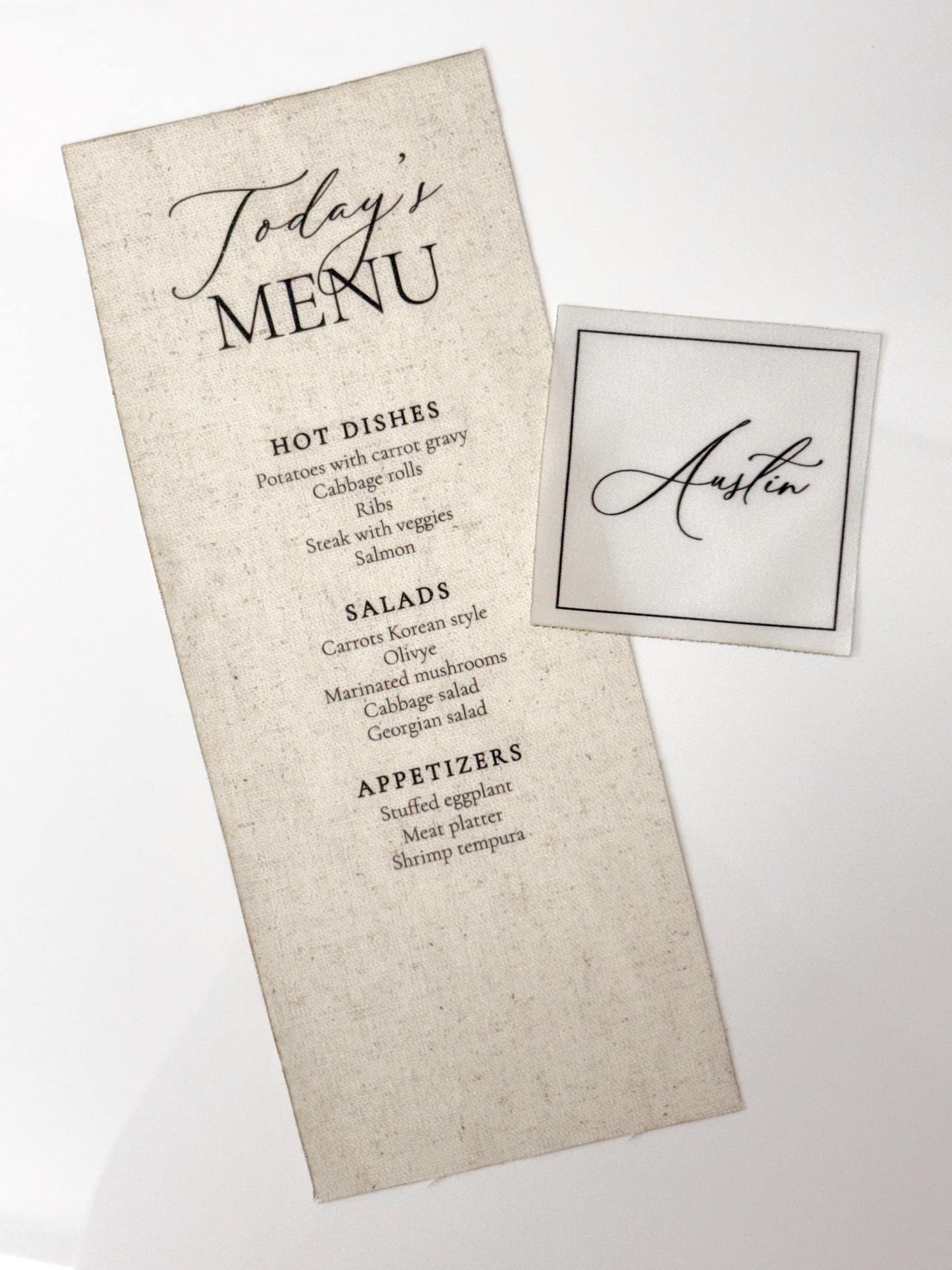 Custom Fabric Place Cards | Satin & Linen Place Cards | Wedding Escort Cards | Personalized Guest Names