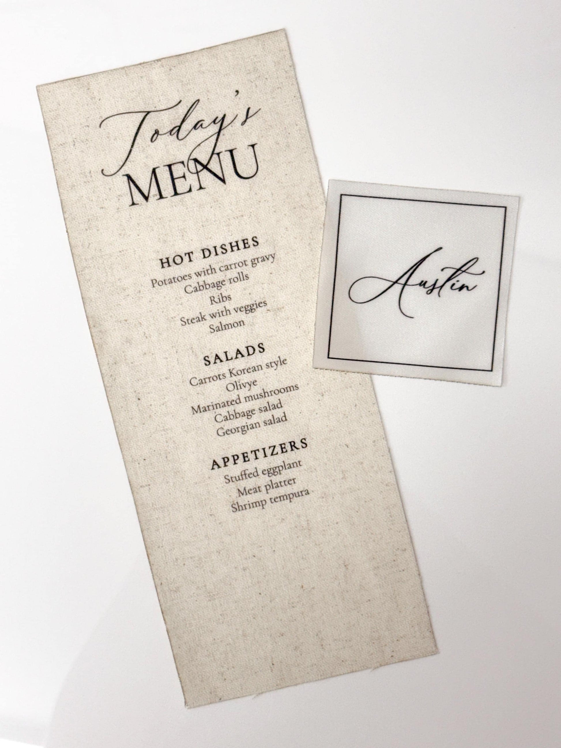 Custom Fabric Place Cards | Satin & Linen Place Cards | Wedding Escort Cards | Personalized Guest Names