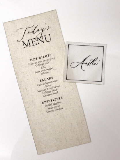 Custom Fabric Place Cards | Satin & Linen Place Cards | Wedding Escort Cards | Personalized Guest Names