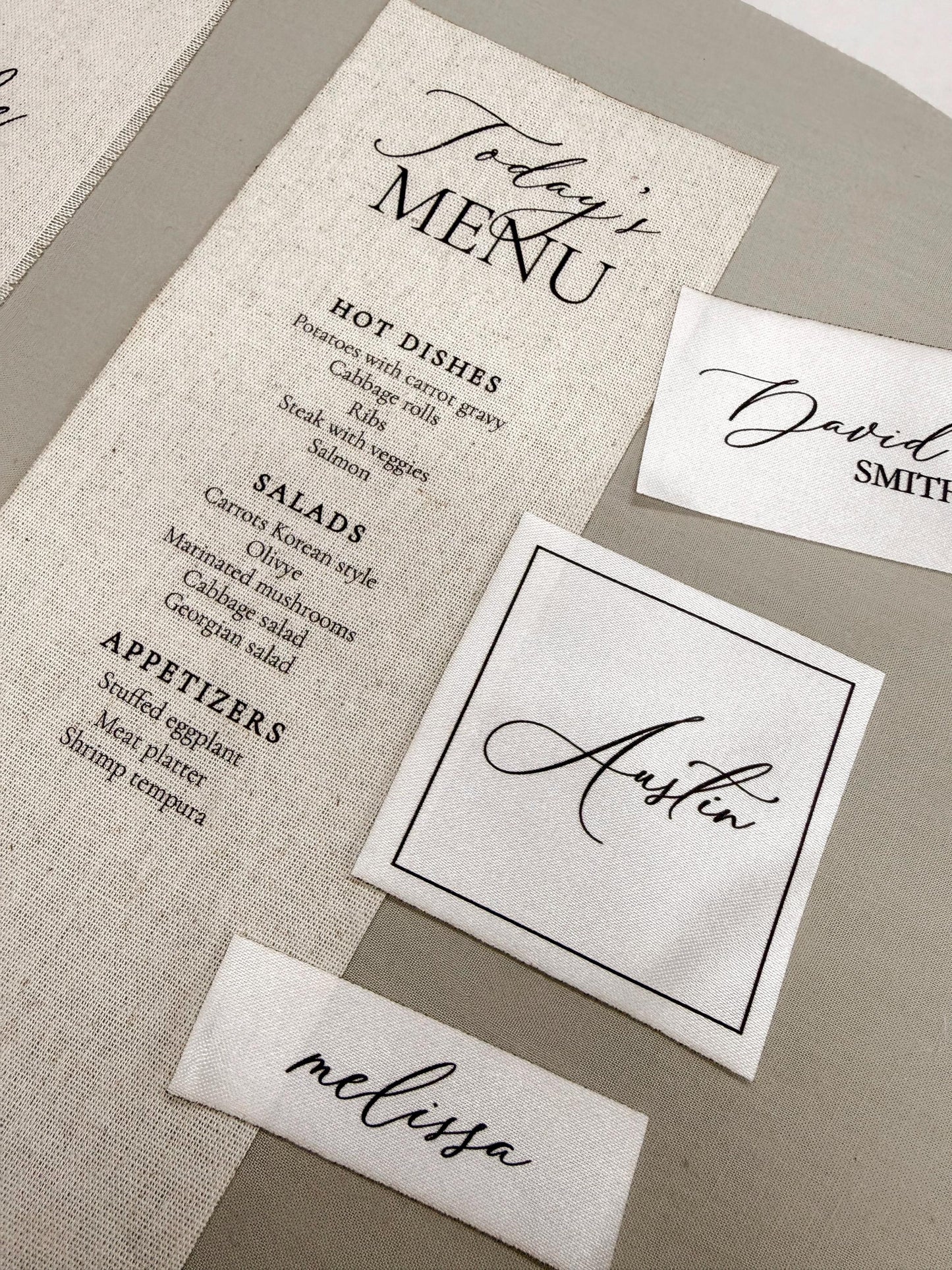 Custom Fabric Place Cards | Satin & Linen Place Cards | Wedding Escort Cards | Personalized Guest Names