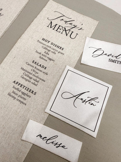 Custom Fabric Place Cards | Satin & Linen Place Cards | Wedding Escort Cards | Personalized Guest Names