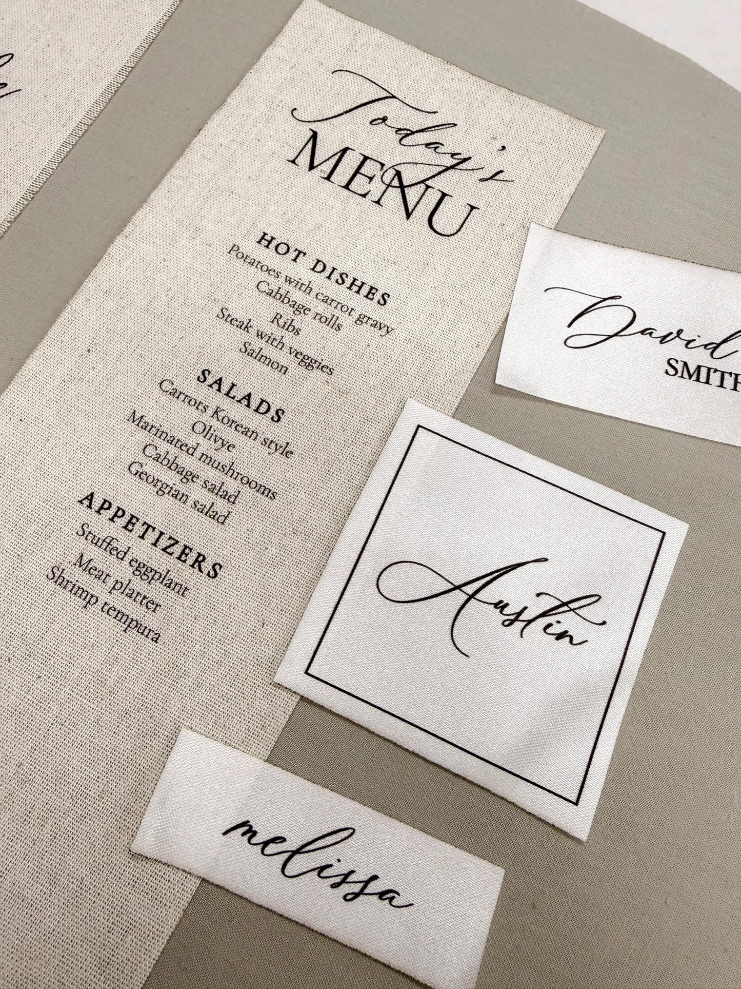 Custom Fabric Place Cards | Satin & Linen Place Cards | Wedding Escort Cards | Personalized Guest Names