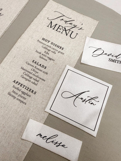 Custom Fabric Place Cards | Satin & Linen Place Cards | Wedding Escort Cards | Personalized Guest Names