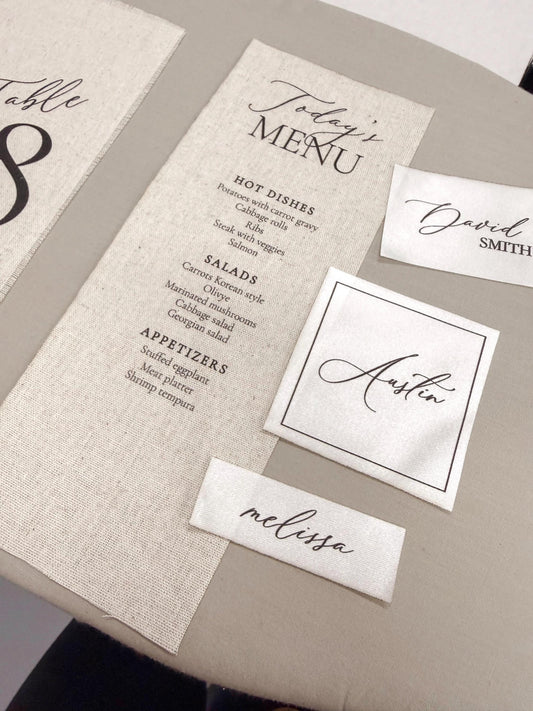 Custom Fabric Place Cards | Satin & Linen Place Cards | Wedding Escort Cards | Personalized Guest Names