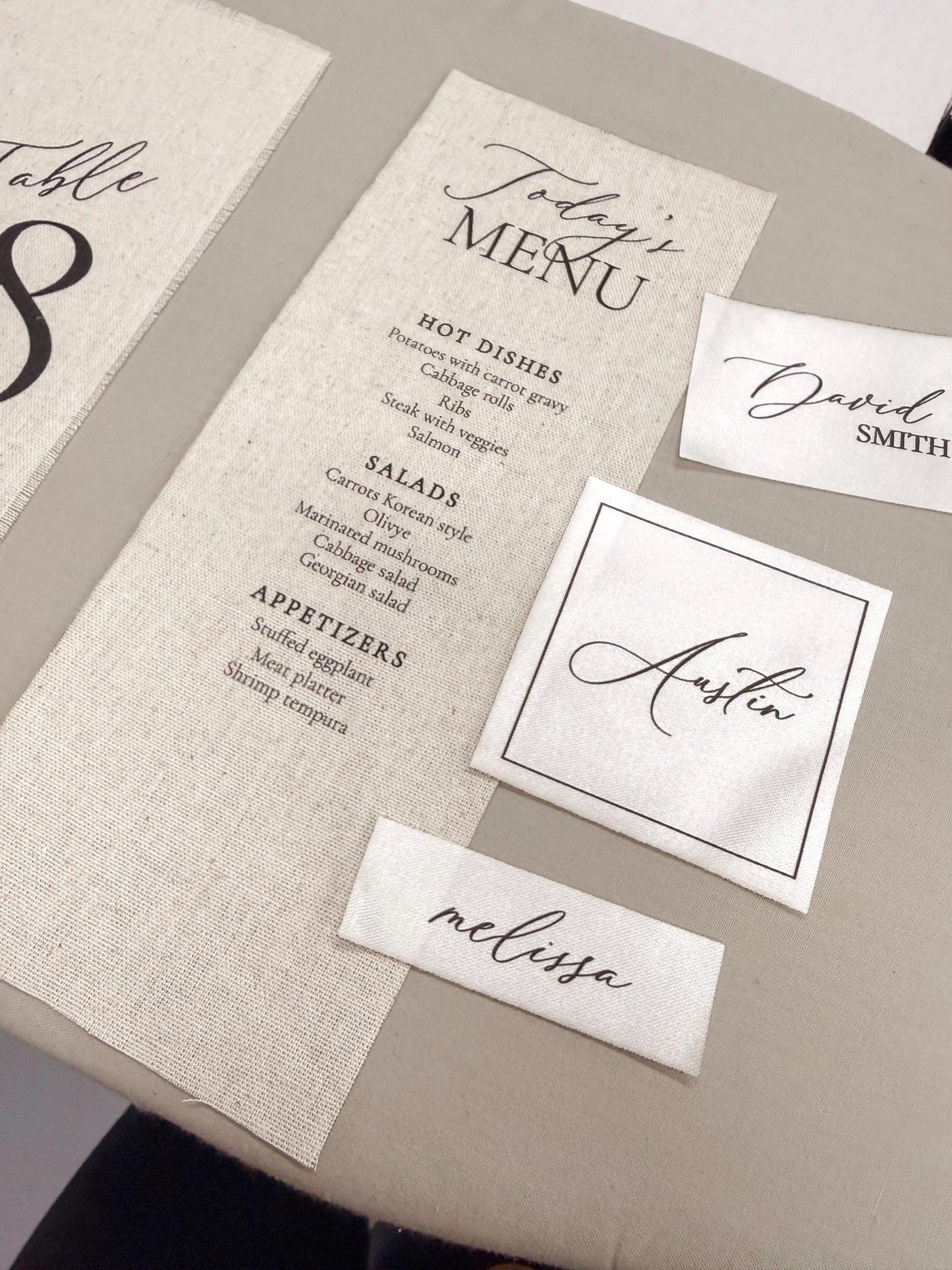 Custom Fabric Place Cards | Satin & Linen Place Cards | Wedding Escort Cards | Personalized Guest Names