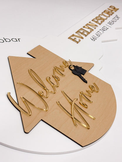 Personalized Realtor Key with Hanging Keys | Welcome Home Sign | House Sold Acrylic & Wood Key | Realtor Closing Gift