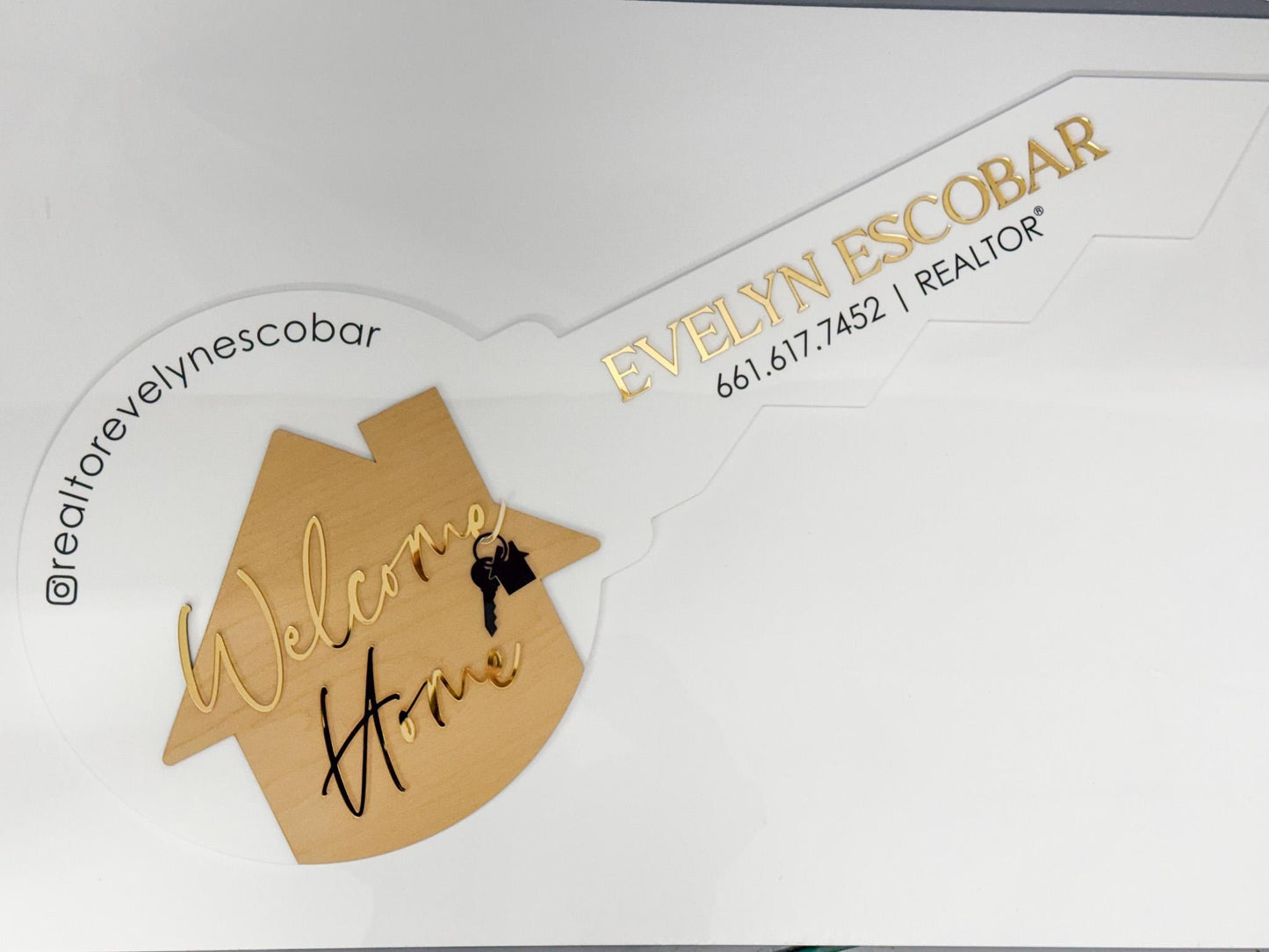 Personalized Realtor Key with Hanging Keys | Welcome Home Sign | House Sold Acrylic & Wood Key | Realtor Closing Gift