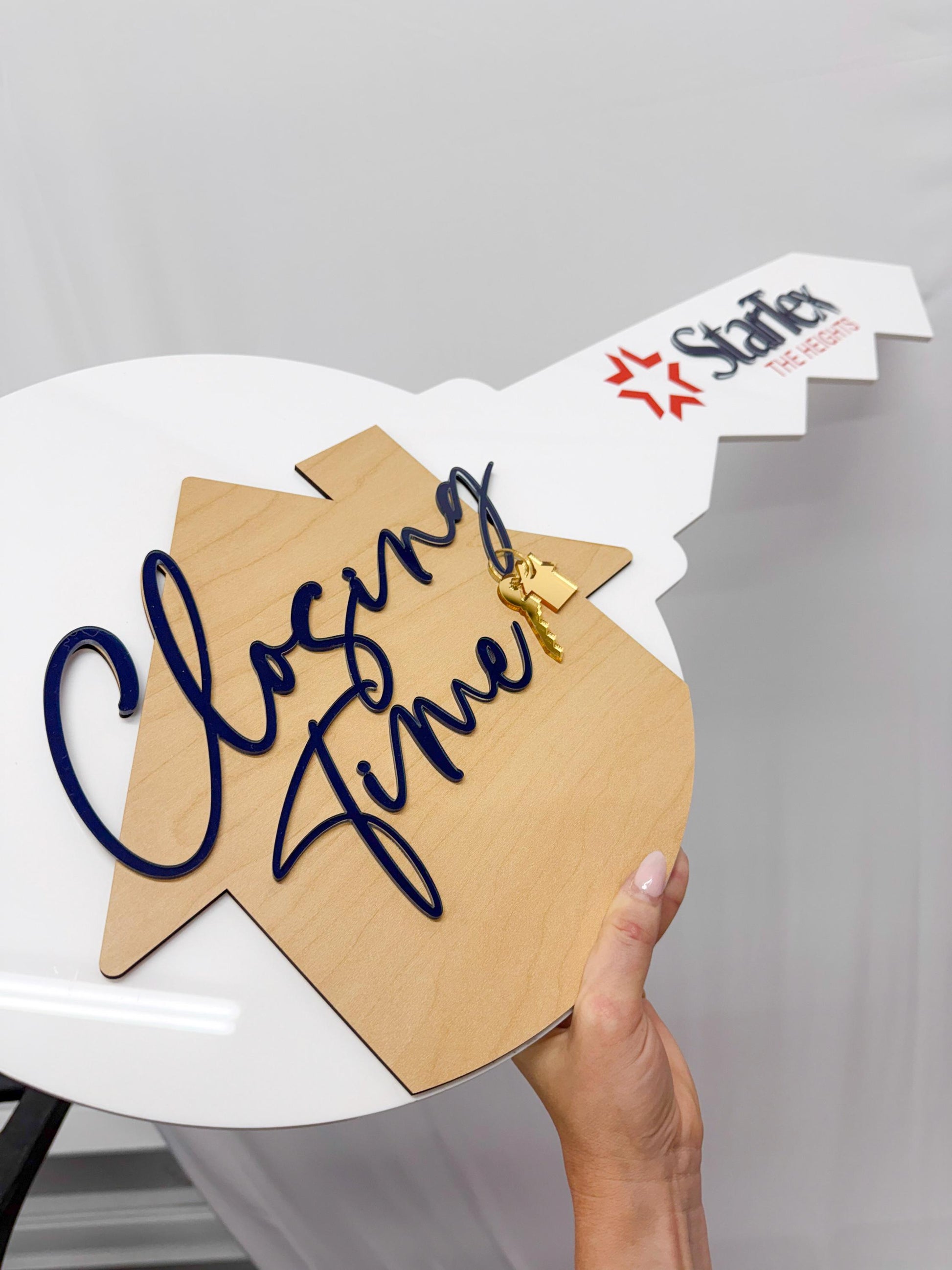 Personalized Realtor Key with Logo | Closing Time Realty | House Sold Acrylic and Wood Sign | Closing Prop | Realtor Gift Sold Sign