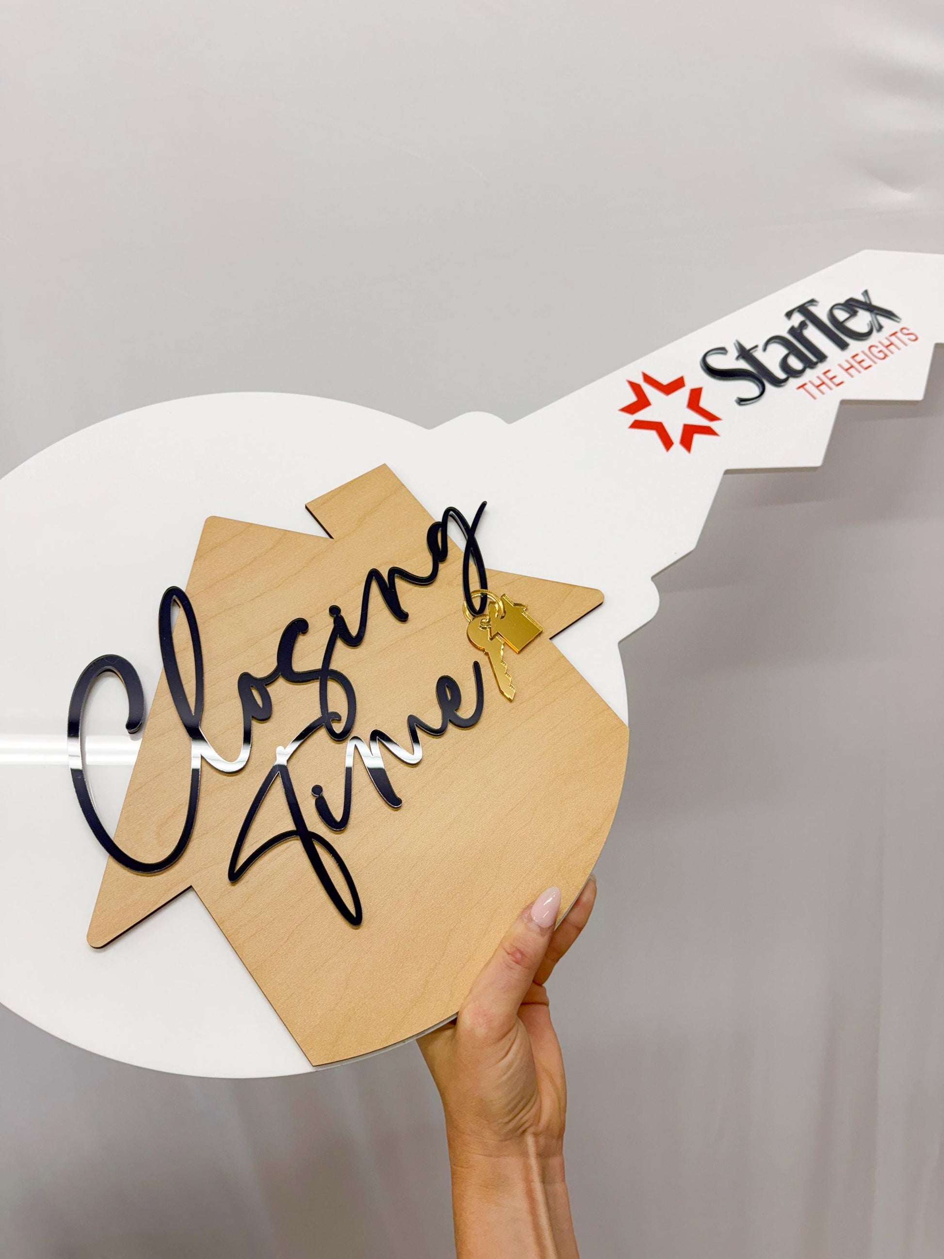 Personalized Realtor Key with Logo | Closing Time Realty | House Sold Acrylic and Wood Sign | Closing Prop | Realtor Gift Sold Sign