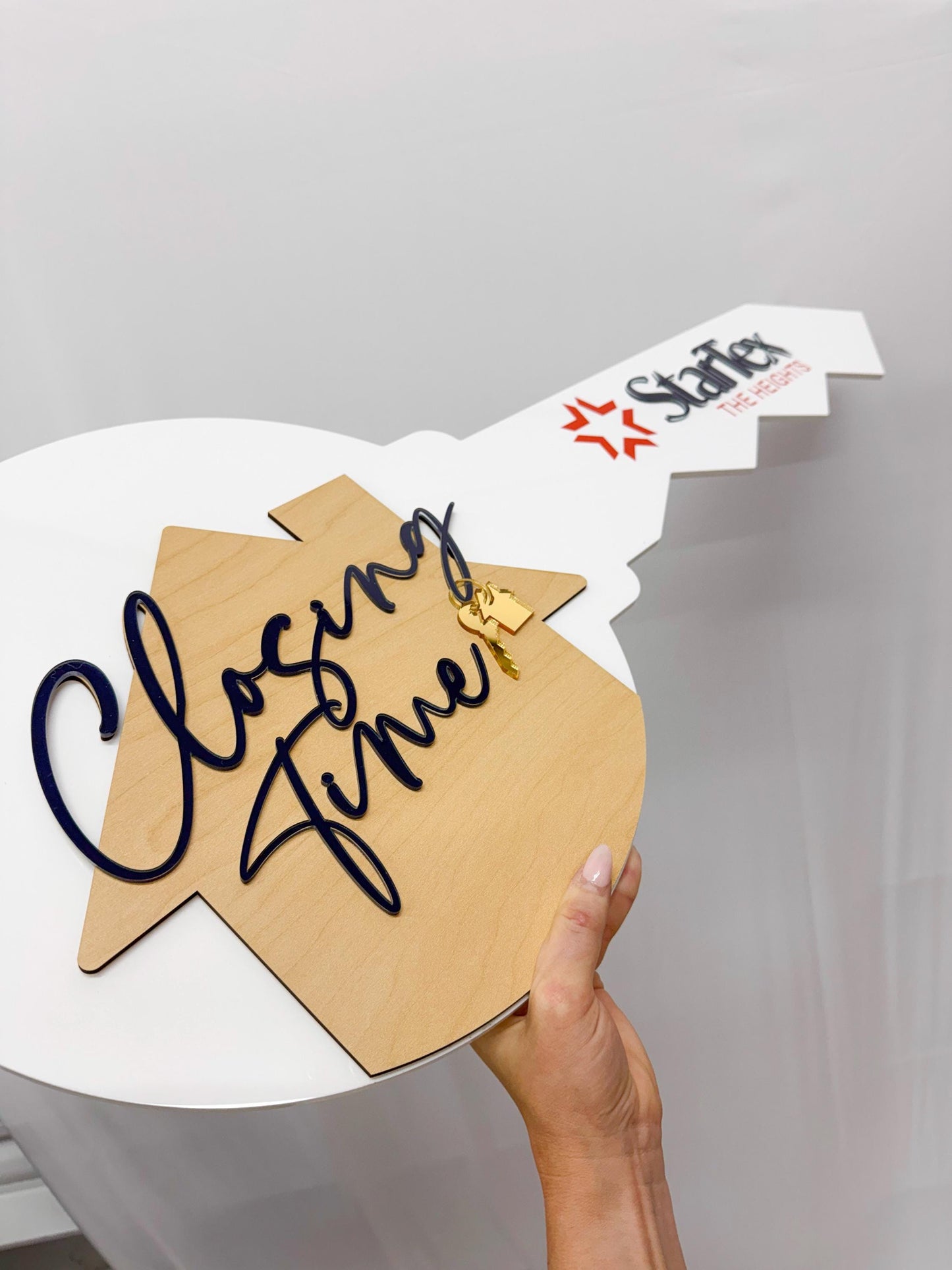 Personalized Realtor Key with Logo | Closing Time Realty | House Sold Acrylic and Wood Sign | Closing Prop | Realtor Gift Sold Sign