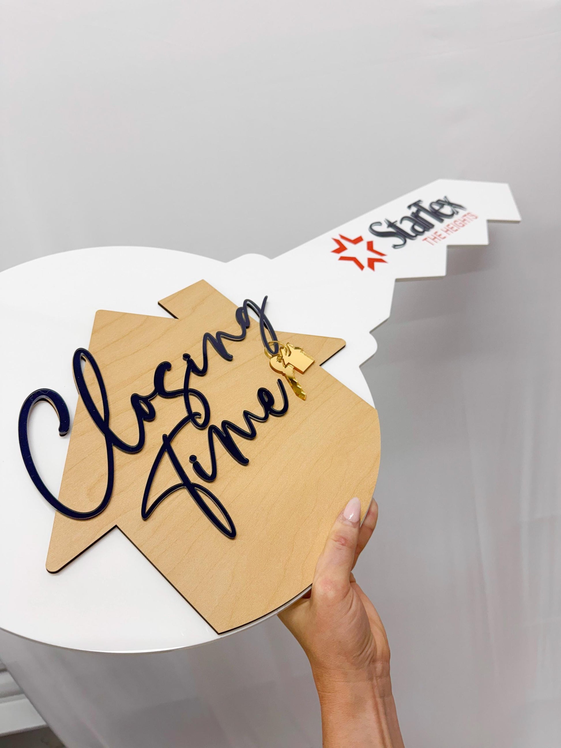 Personalized Realtor Key with Logo | Closing Time Realty | House Sold Acrylic and Wood Sign | Closing Prop | Realtor Gift Sold Sign