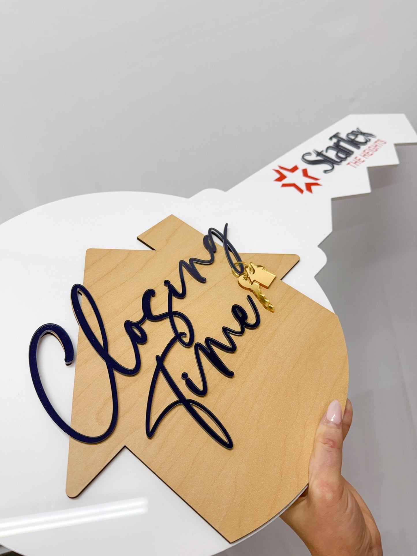 Personalized Realtor Key with Logo | Closing Time Realty | House Sold Acrylic and Wood Sign | Closing Prop | Realtor Gift Sold Sign