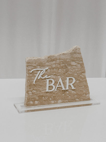 Travertine Stone 3D Bar Table Sign | Wedding Sign | Modern Wedding Decor | Favor Sign | Party Tabletop Signs | The Bar Decor