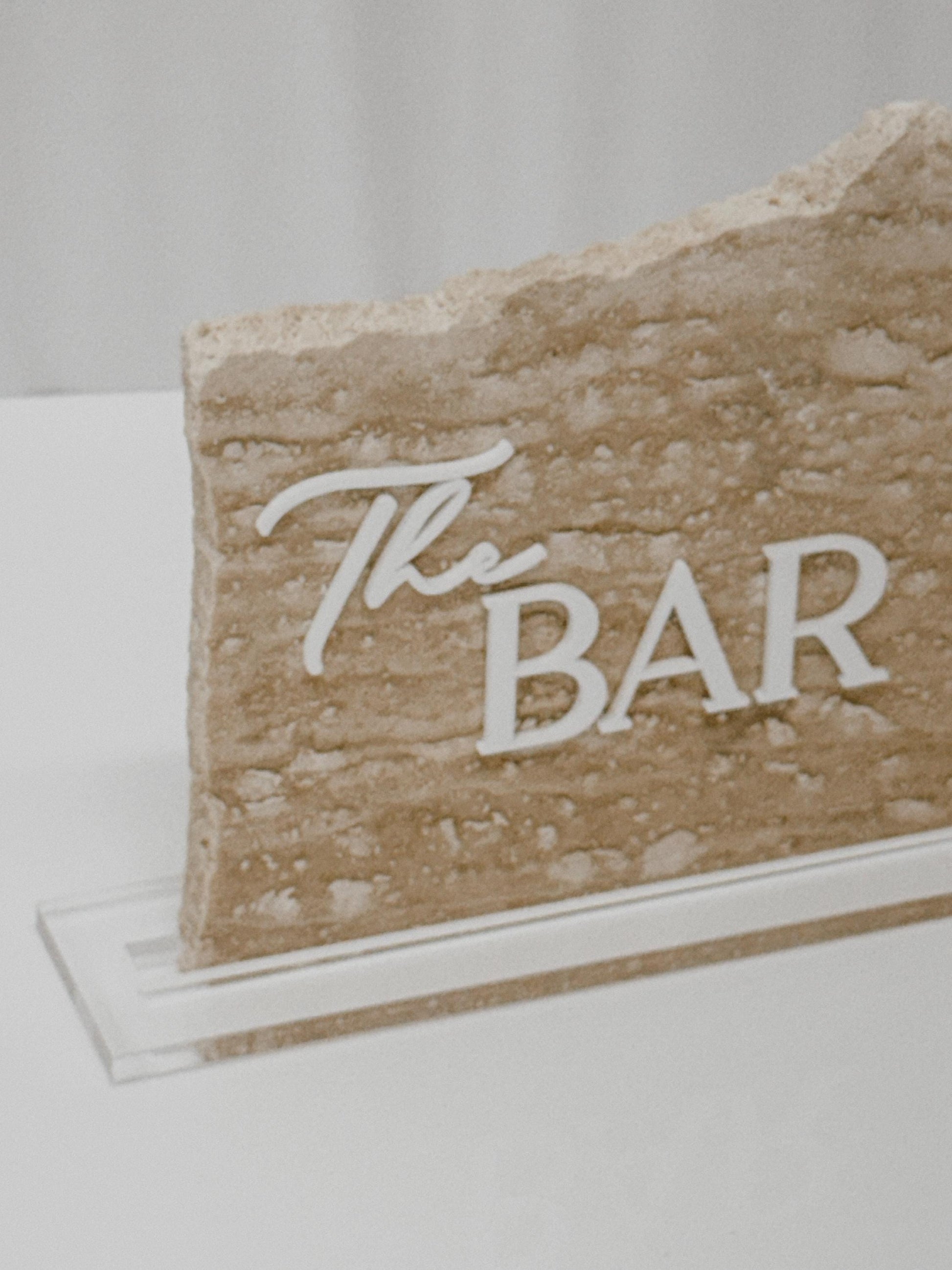 Travertine Stone 3D Bar Table Sign | Wedding Sign | Modern Wedding Decor | Favor Sign | Party Tabletop Signs | The Bar Decor