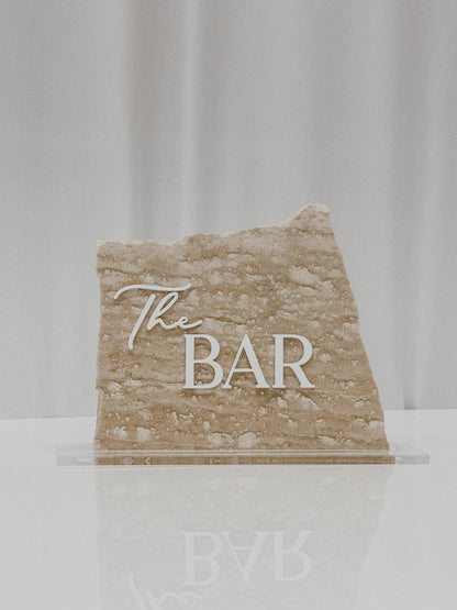 Travertine Stone 3D Bar Table Sign | Wedding Sign | Modern Wedding Decor | Favor Sign | Party Tabletop Signs | The Bar Decor