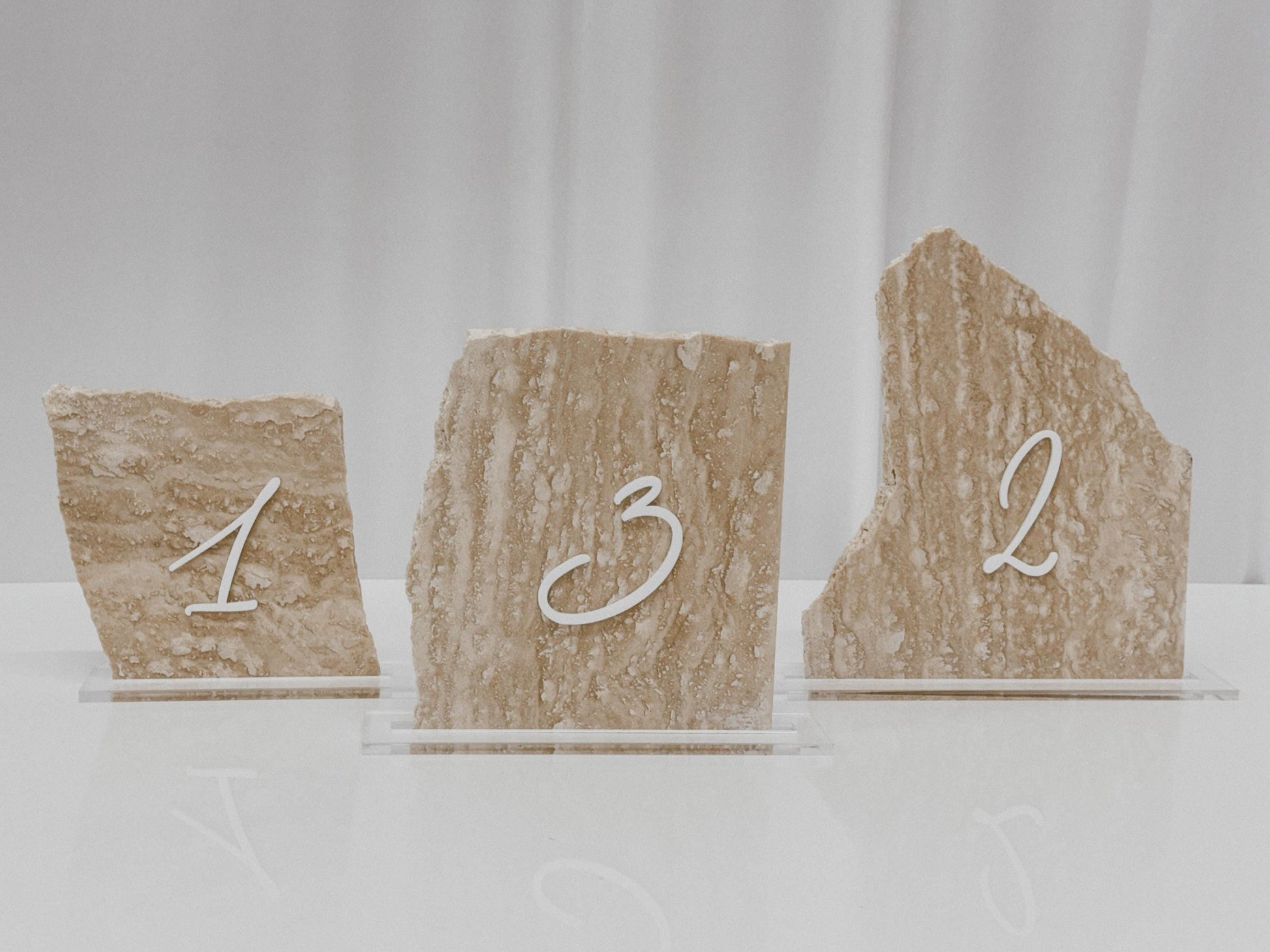 Travertine Table Numbers | 3D Acrylic Wedding Table Numbers | Luxury Wedding Reception Decor | Custom Stone Table Signs