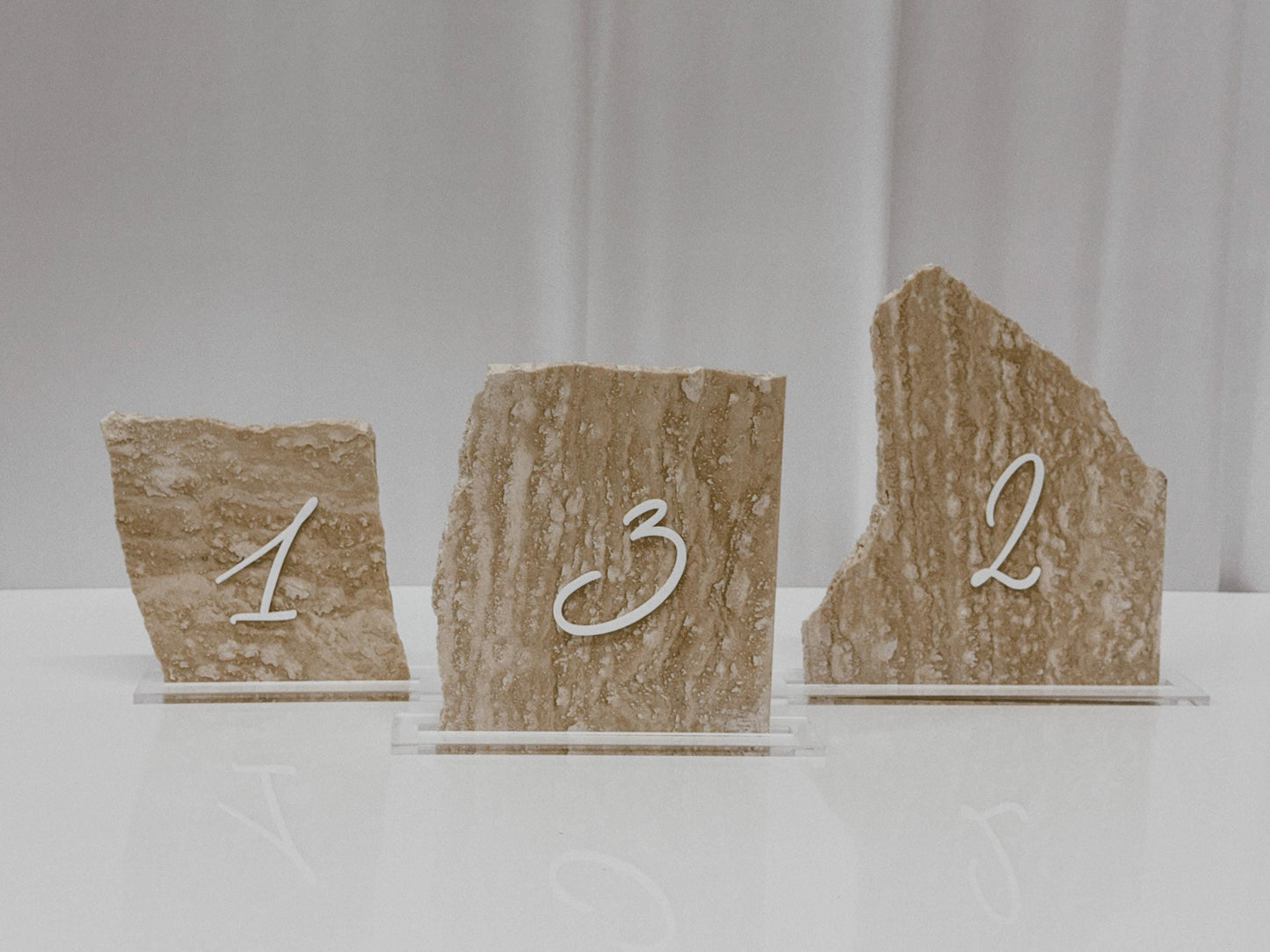 Travertine Table Numbers | 3D Acrylic Wedding Table Numbers | Luxury Wedding Reception Decor | Custom Stone Table Signs