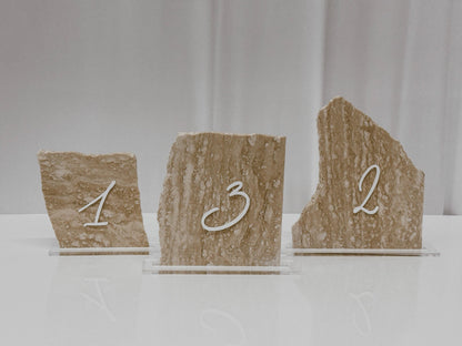 Travertine Table Numbers | 3D Acrylic Wedding Table Numbers | Luxury Wedding Reception Decor | Custom Stone Table Signs