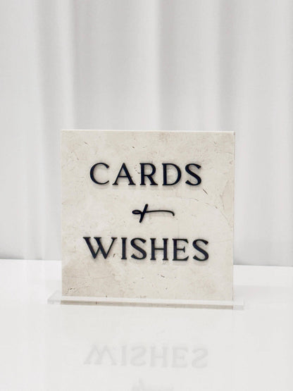 Marble 3D Cards and Wishes Table Sign | Wedding Sign | Modern Wedding Decor | Favor Sign | Party Tabletop Signs | Gold Mirror