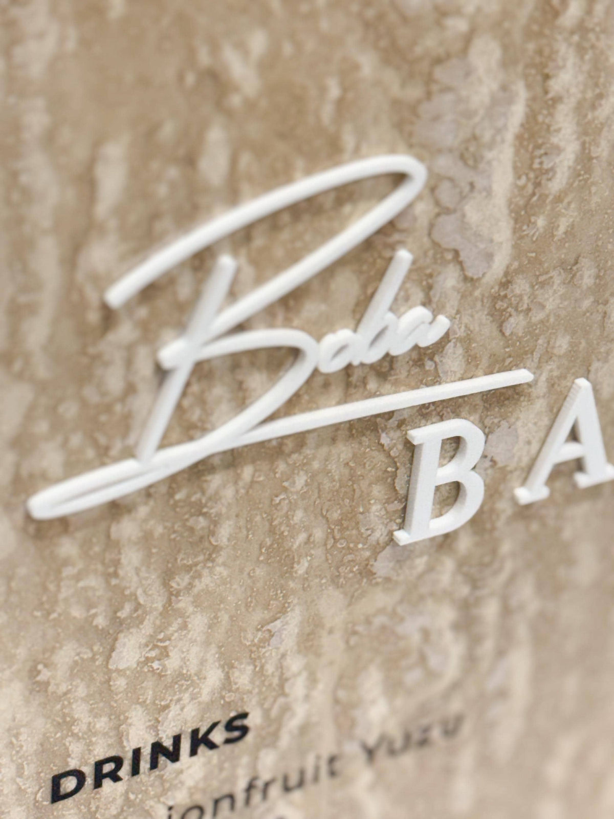 Travertine Boba Bar Sign | Wedding Beverage Station Menu Stone