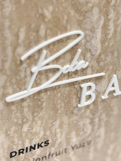 Travertine Boba Bar Sign | Wedding Beverage Station Menu Stone