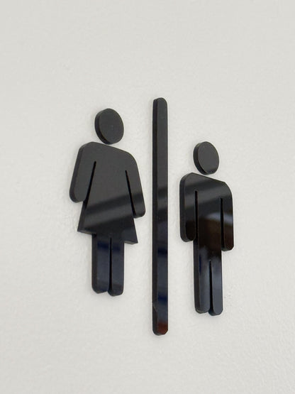Black 3D Acrylic Bathroom Sign | Restroom Wall Sign | Unisex Bathroom Sign | Modern Acrylic Bathroom Decor | Office Restroom Sign