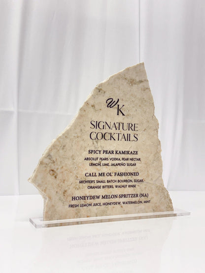 Taupe Marble Stone Bar Sign | Wedding Unique Signage | Menu sign | Drink Sign | Bar Sign | Signature Drinks