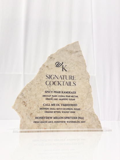 Taupe Marble Stone Bar Sign | Wedding Unique Signage | Menu sign | Drink Sign | Bar Sign | Signature Drinks