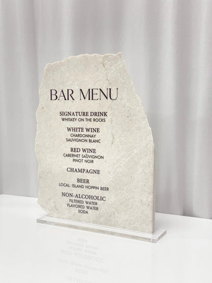 Marble Stone Bar Menu Sign | Wedding Drink Menu Sign | Custom Bar Sign | Signature Drinks Menu | Wedding Signage