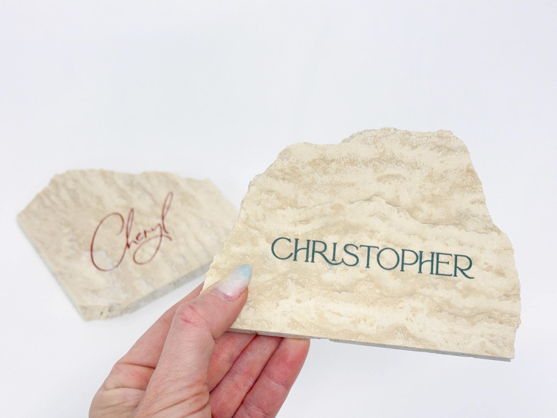 Irregular Travertine Stone Place Card | Acrylic Wedding Place Name | Travertine Looking