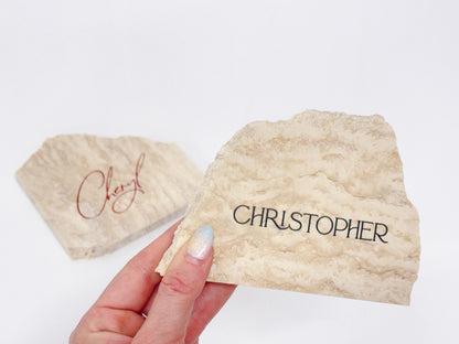 Irregular Travertine Stone Place Card | Acrylic Wedding Place Name | Travertine Looking