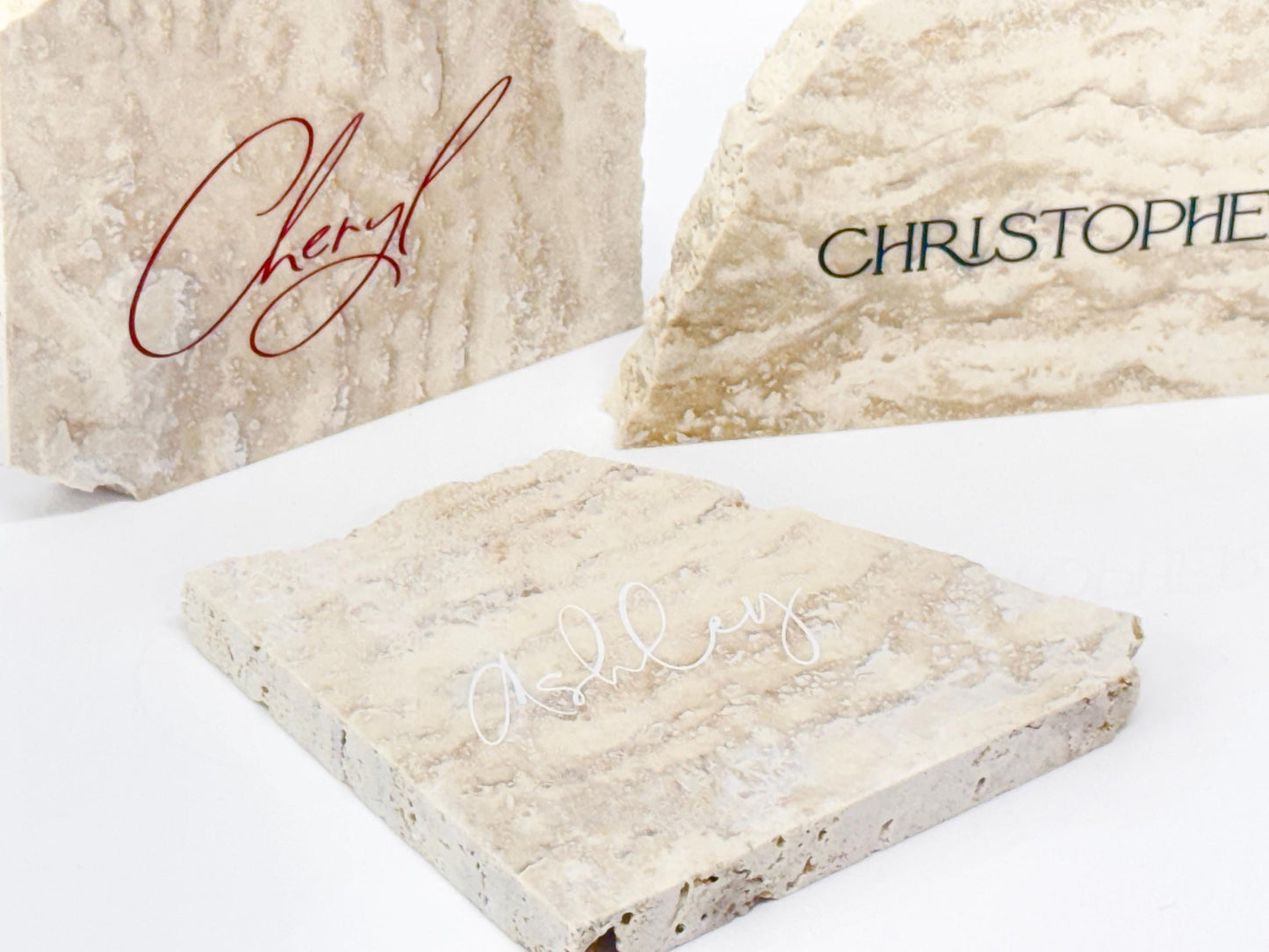 Irregular Travertine Stone Place Card | Acrylic Wedding Place Name | Travertine Looking