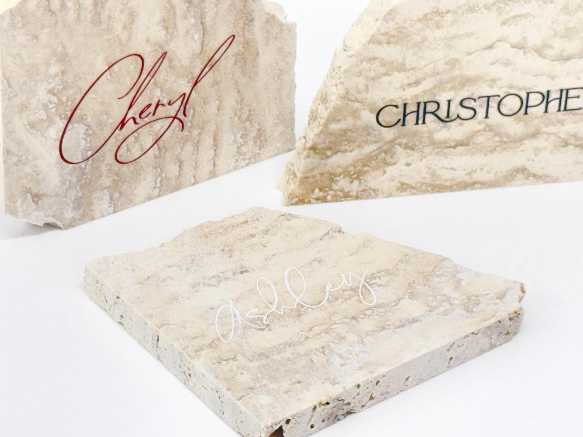 Irregular Travertine Stone Place Card | Acrylic Wedding Place Name | Travertine Looking