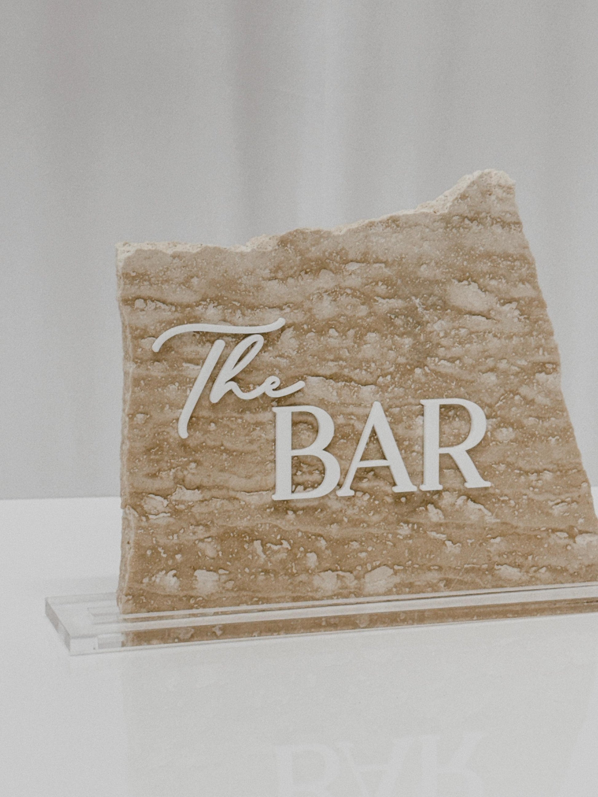 Travertine Stone 3D Bar Table Sign | Wedding Sign | Modern Wedding Decor | Favor Sign | Party Tabletop Signs | The Bar Decor