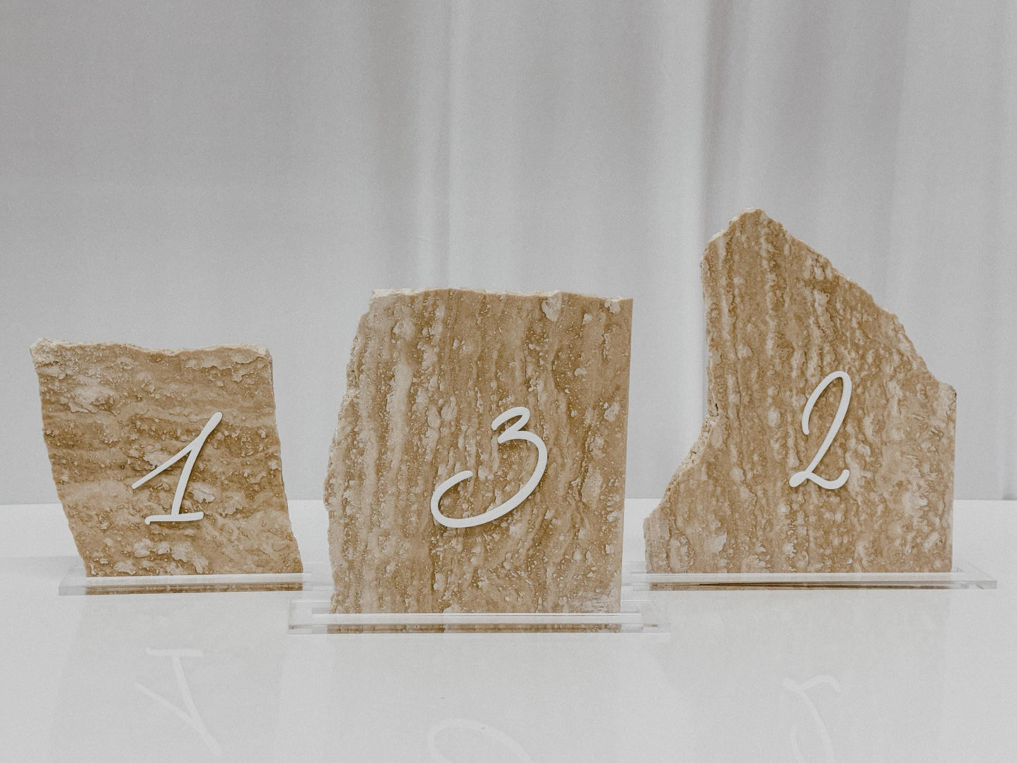 Travertine Table Numbers | 3D Acrylic Wedding Table Numbers | Luxury Wedding Reception Decor | Custom Stone Table Signs