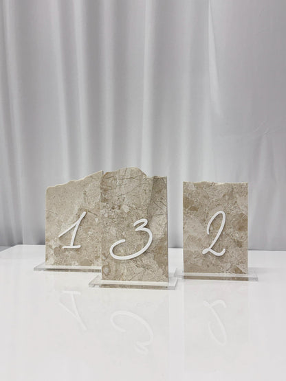 3D Marble Stone Table Numbers | Wedding Unique Signage | Custom Layered Decor | Table Numbers | Tablescape Decor | Travertine Looking