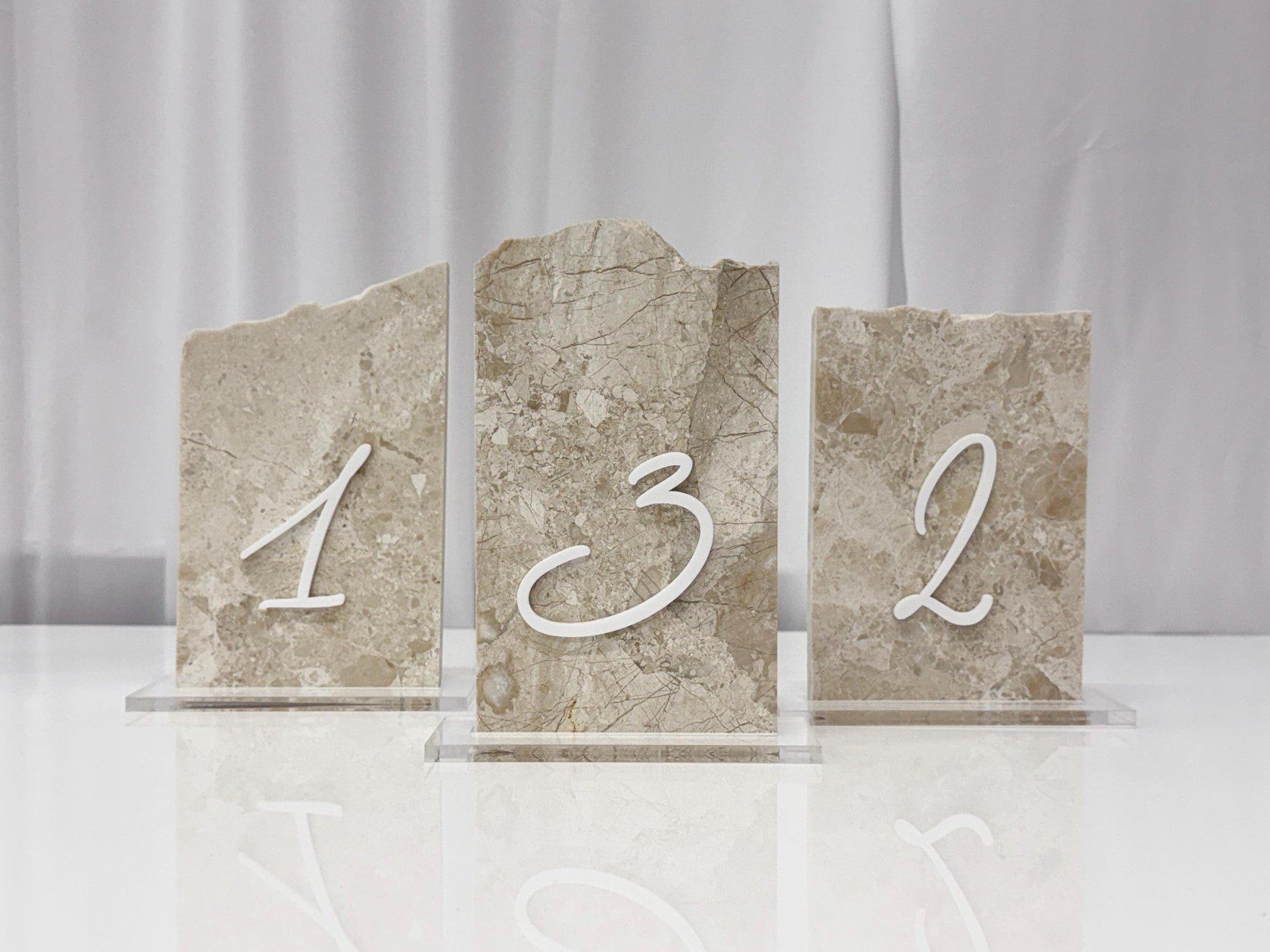 3D Marble Stone Table Numbers | Wedding Unique Signage | Custom Layered Decor | Table Numbers | Tablescape Decor | Travertine Looking
