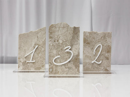3D Marble Stone Table Numbers | Wedding Unique Signage | Custom Layered Decor | Table Numbers | Tablescape Decor | Travertine Looking