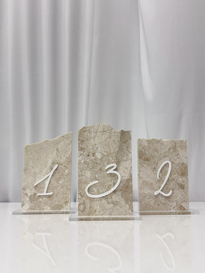 3D Marble Stone Table Numbers | Wedding Unique Signage | Custom Layered Decor | Table Numbers | Tablescape Decor | Travertine Looking