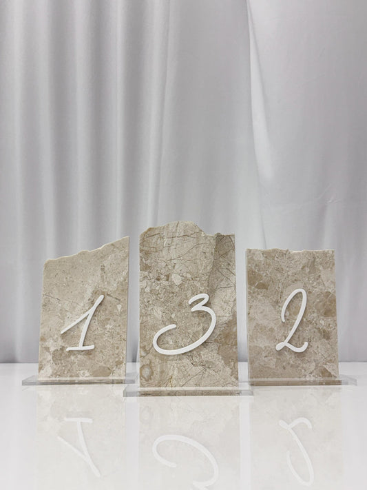 3D Marble Stone Table Numbers | Wedding Unique Signage | Custom Layered Decor | Table Numbers | Tablescape Decor | Travertine Looking
