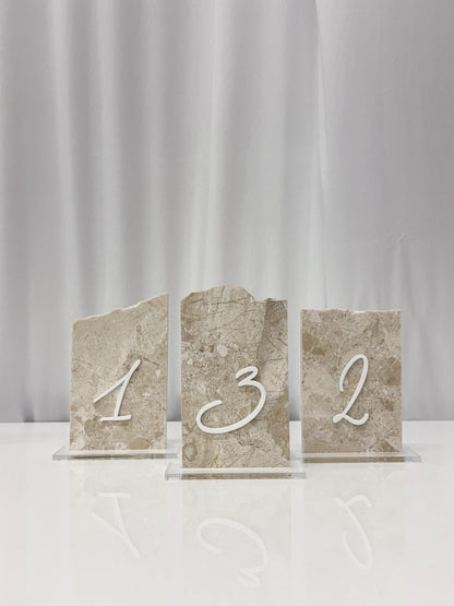 3D Marble Stone Table Numbers | Wedding Unique Signage | Custom Layered Decor | Table Numbers | Tablescape Decor | Travertine Looking